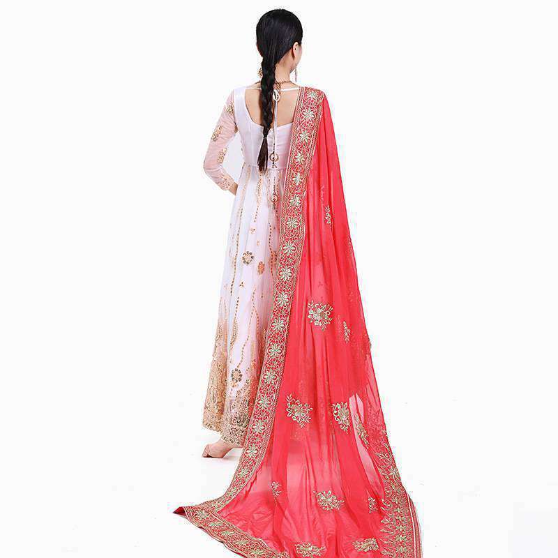 Yiman Indian Sari Scarf Mesh Embroidery Georgette Dubada Exotic Style(just the sari scarf)