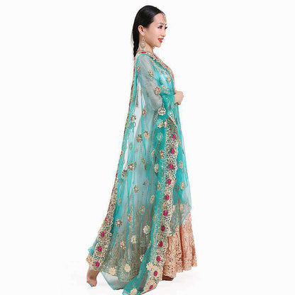 Yiman Indian Sari Scarf Mesh Embroidery Georgette Dubada Exotic Style(just the sari scarf)