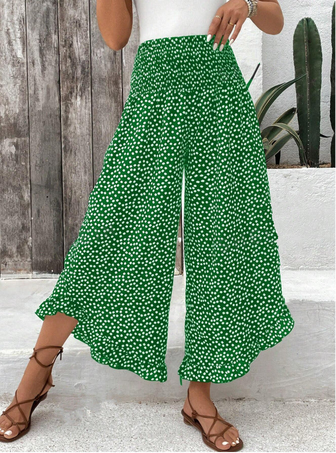 Casual Polka-dot Loose-fitting High Waist Tight Waist Wide Leg Pants