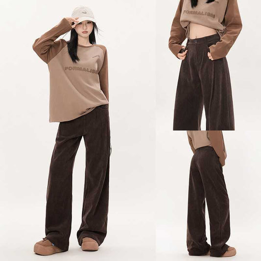 Autumn And Winter College Style Straight-leg Pants Corduroy Wide-leg Pants