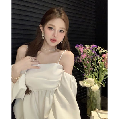 Off-neck Sling Shirt Lantern Sleeve Off-the-shoulder Top