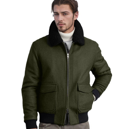 Simple Casual Fur Collar Warm Woolen Men's Fashion Zipper Jacket