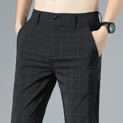 Plaid Ice Silk Men's Pants Summer Thin Slim Fit