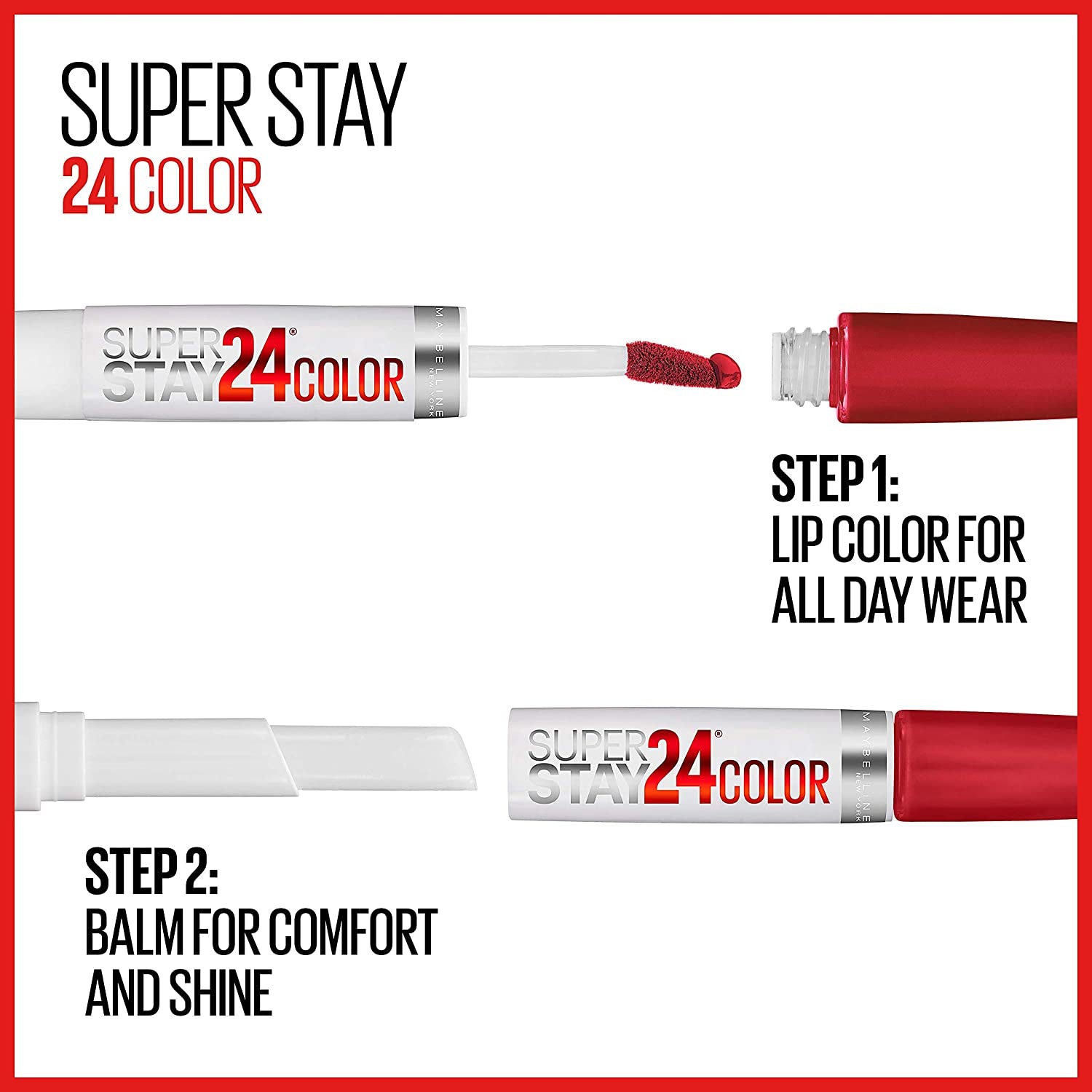 New York Superstay 24 2-Step Long Lasting Liquid Lipstick & Lip Balm, Long Wear Makeup, High-Impact Lip Color with Microflex Technology, Satin Finish, Crisp Magenta