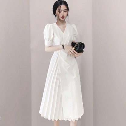 Slim Irregular Lady Temperament Pleated Dress