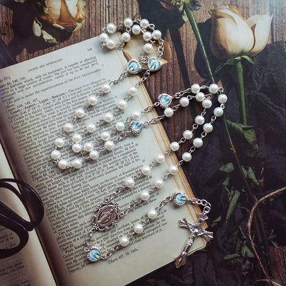 Catholic Rosary with synthetic pearl beads