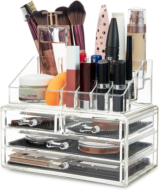 Make up Organiser for Women Teenagers Acrylic Drawers Makeup Storage 12Cm X 24Cm X 22Cm Clear Bathroom Bedroom Dressing Table Organiser Jewellery Beauty Skincare 4 Tier Cosmetic Storage Box