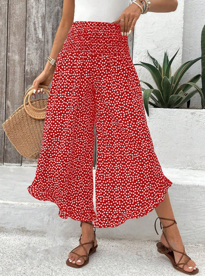 Casual Polka-dot Loose-fitting High Waist Tight Waist Wide Leg Pants