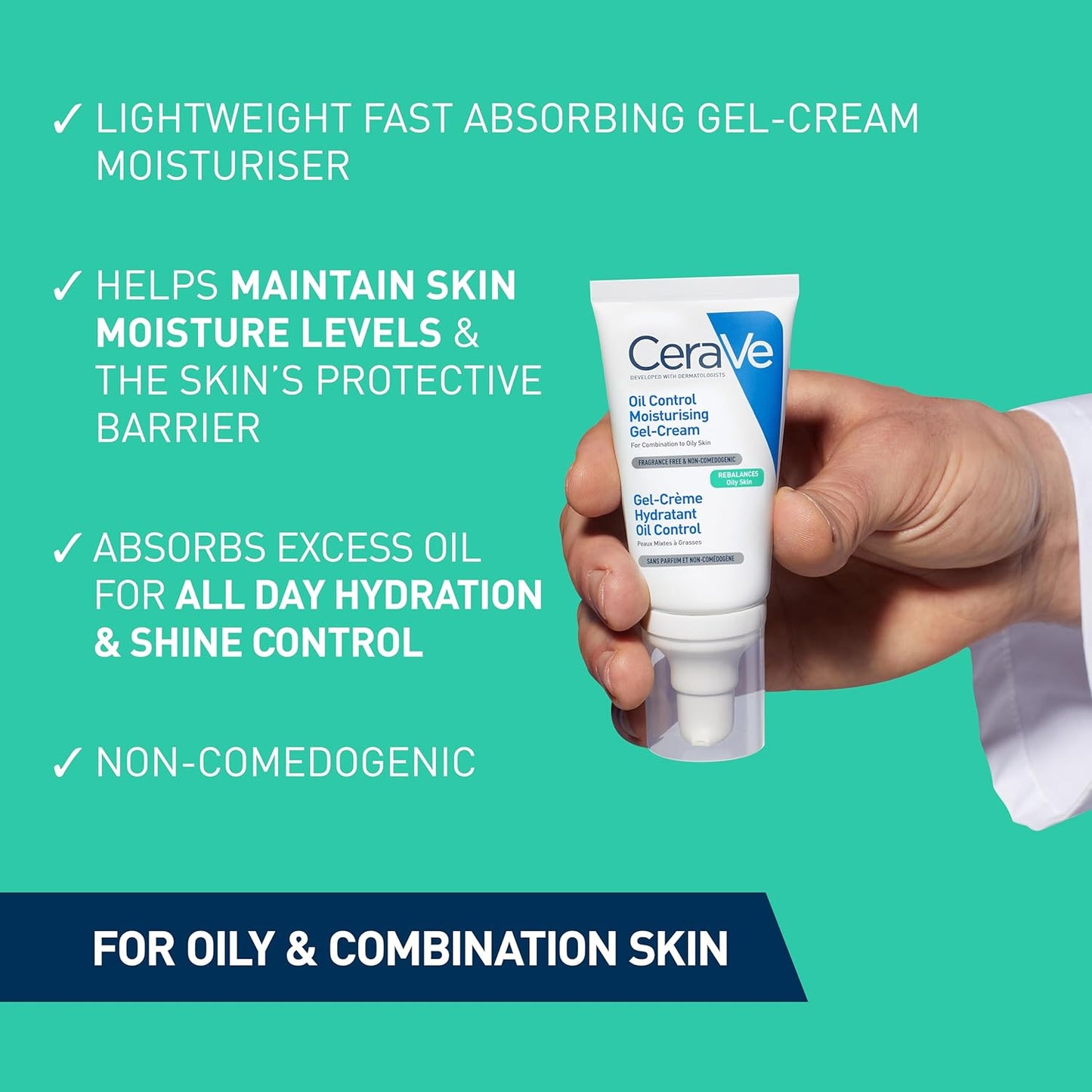 Oil Control Gel-Cream Moisturiser with Oil Absorbing Technology & Ceramides for Combination and Oily Skin 52Ml