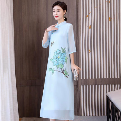 Chinese Style Improved Cheongsam Art Chiffon Dress