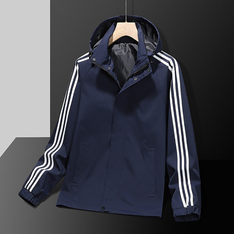 Casual Jacket All-matching And Handsome Striped Sports Detachable Hat Top