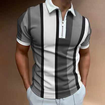 Men's Striped Short-sleeved Polo Shirt Slim Lapel