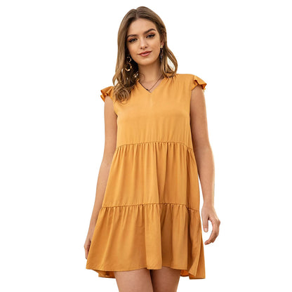 Sleeveless Ruffled Loose Pleated Skirt for Spring and Summer