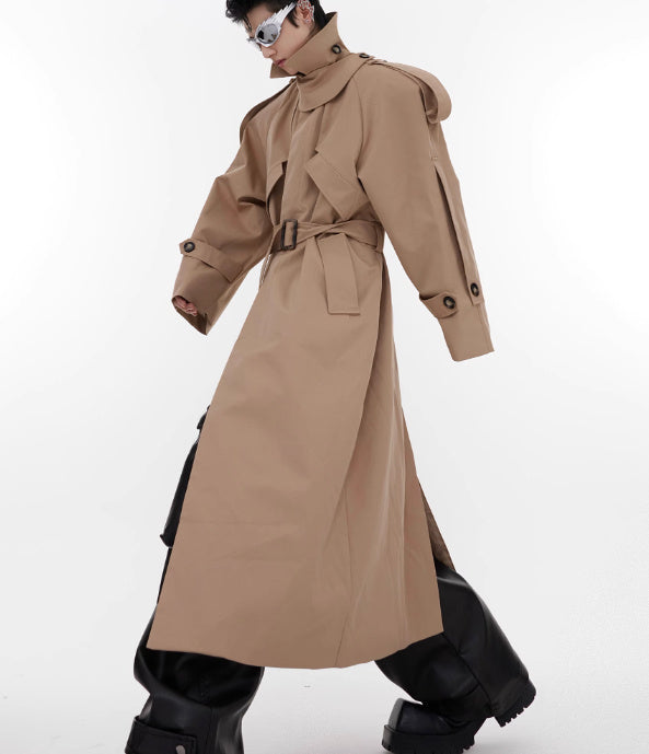 Padded Shoulder Overcoat Coat Three-dimensional Design Windbreaker Overknee Long Top