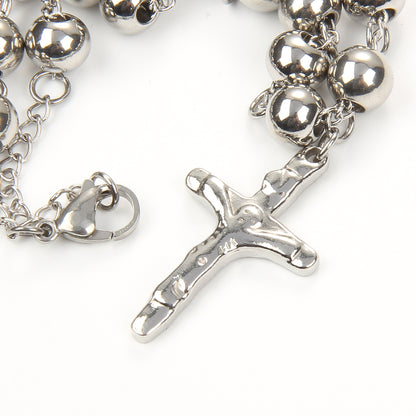 Stainless Steel Rosary Necklace Cross Gold And Silver Ornament