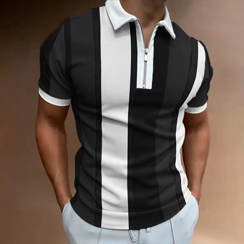 Men's Striped Short-sleeved Polo Shirt Slim Lapel