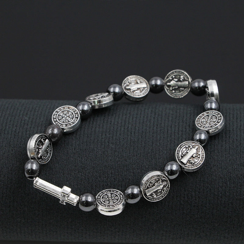 St.Benedict's Medal  Hematite Rosary Bracelet