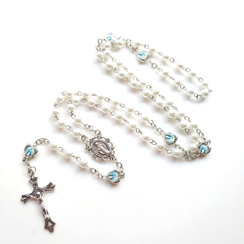 Catholic Rosary with synthetic pearl beads