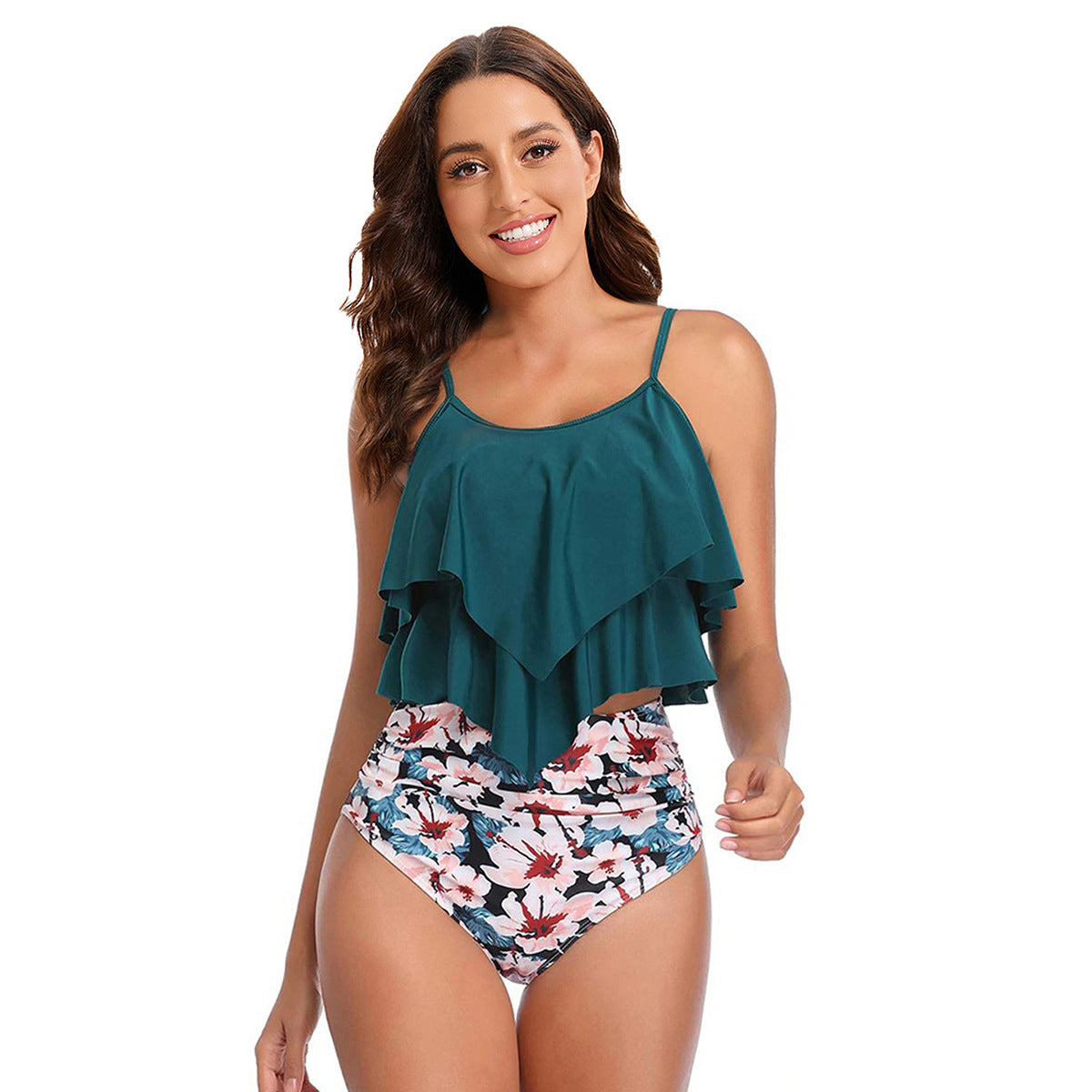 High Waist Two-piece Suit Swimsuit Women's Ruffled Conservative