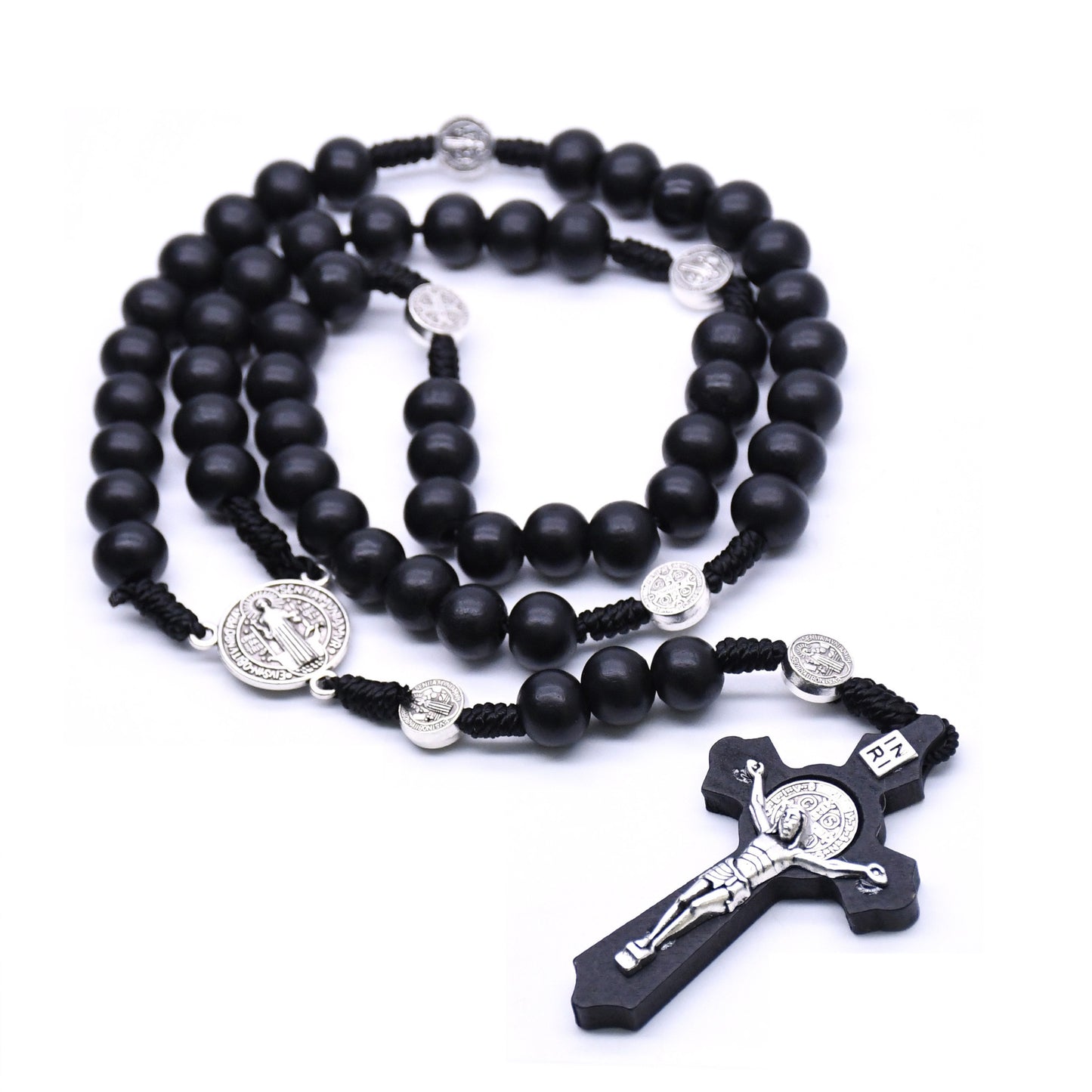 Rosary with Black Wooden Beads and Benedictine Cross