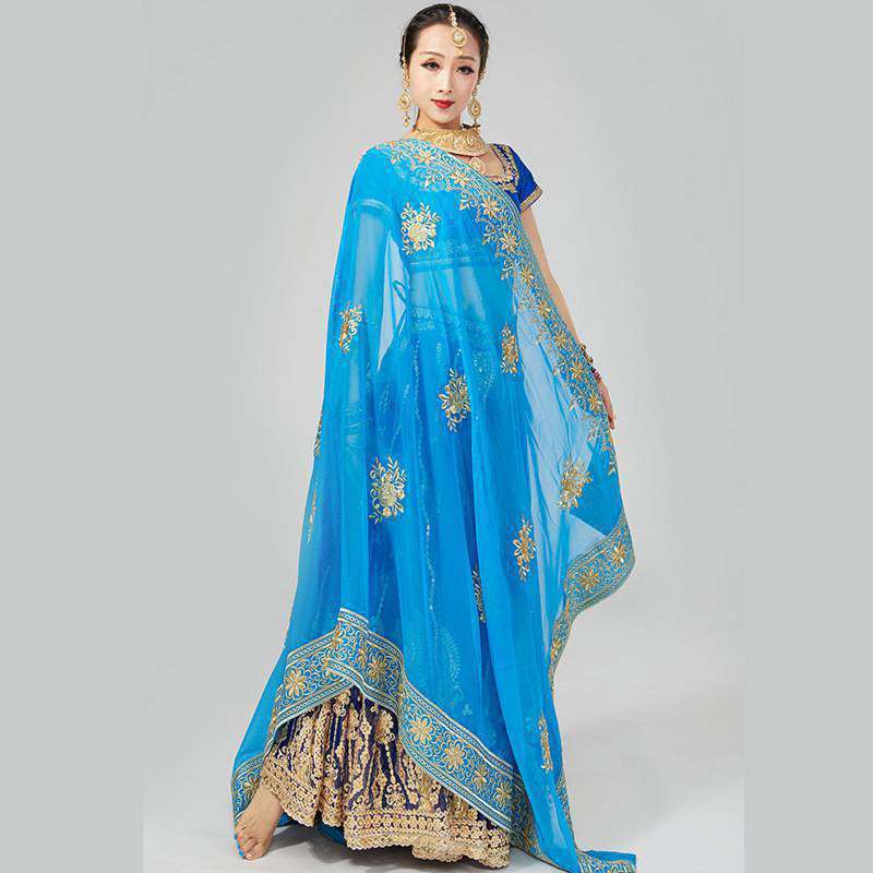 Yiman Indian Sari Scarf Mesh Embroidery Georgette Dubada Exotic Style(just the sari scarf)