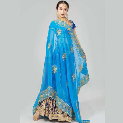 Yiman Indian Sari Scarf Mesh Embroidery Georgette Dubada Exotic Style(just the sari scarf)