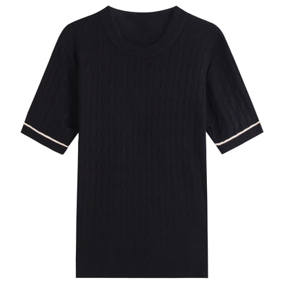 Men's Weaving Knitted Round Neck Short Sleeve T-shirt