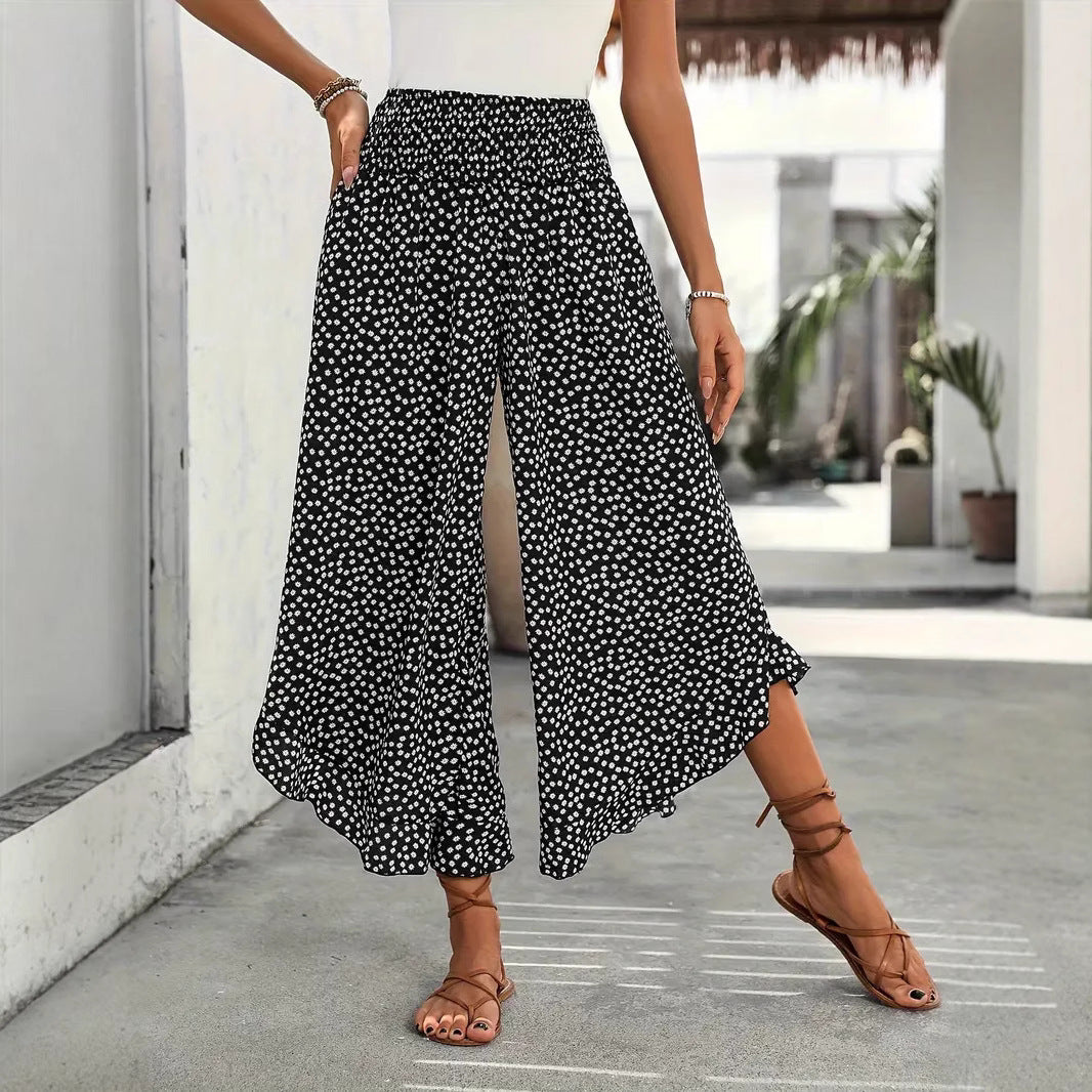 Casual Polka-dot Loose-fitting High Waist Tight Waist Wide Leg Pants