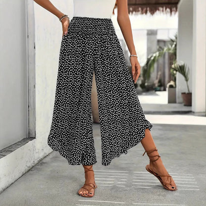 Casual Polka-dot Loose-fitting High Waist Tight Waist Wide Leg Pants