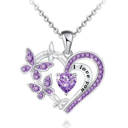 Ins Butterfly Love Necklace With Rhinestones Fashion Personality Hollow Heart-shaped Clavicle Chain Pendant Necklace For Valentine's Day