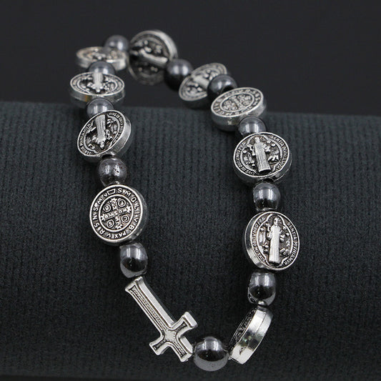 St.Benedict's Medal  Hematite Rosary Bracelet